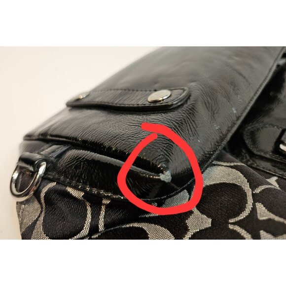 Coach Ashley Signature Black Silver Large Satchel Handbag Shoulder Bag F15443 - Picture 11 of 16